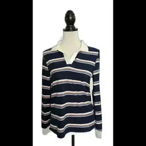 Stylish Navy Striped Long Sleeve Polo Shirt